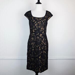 T by Tadashi Dress Lace Paisley Applique Mesh Cocktail Formal Black Tan Size 6
